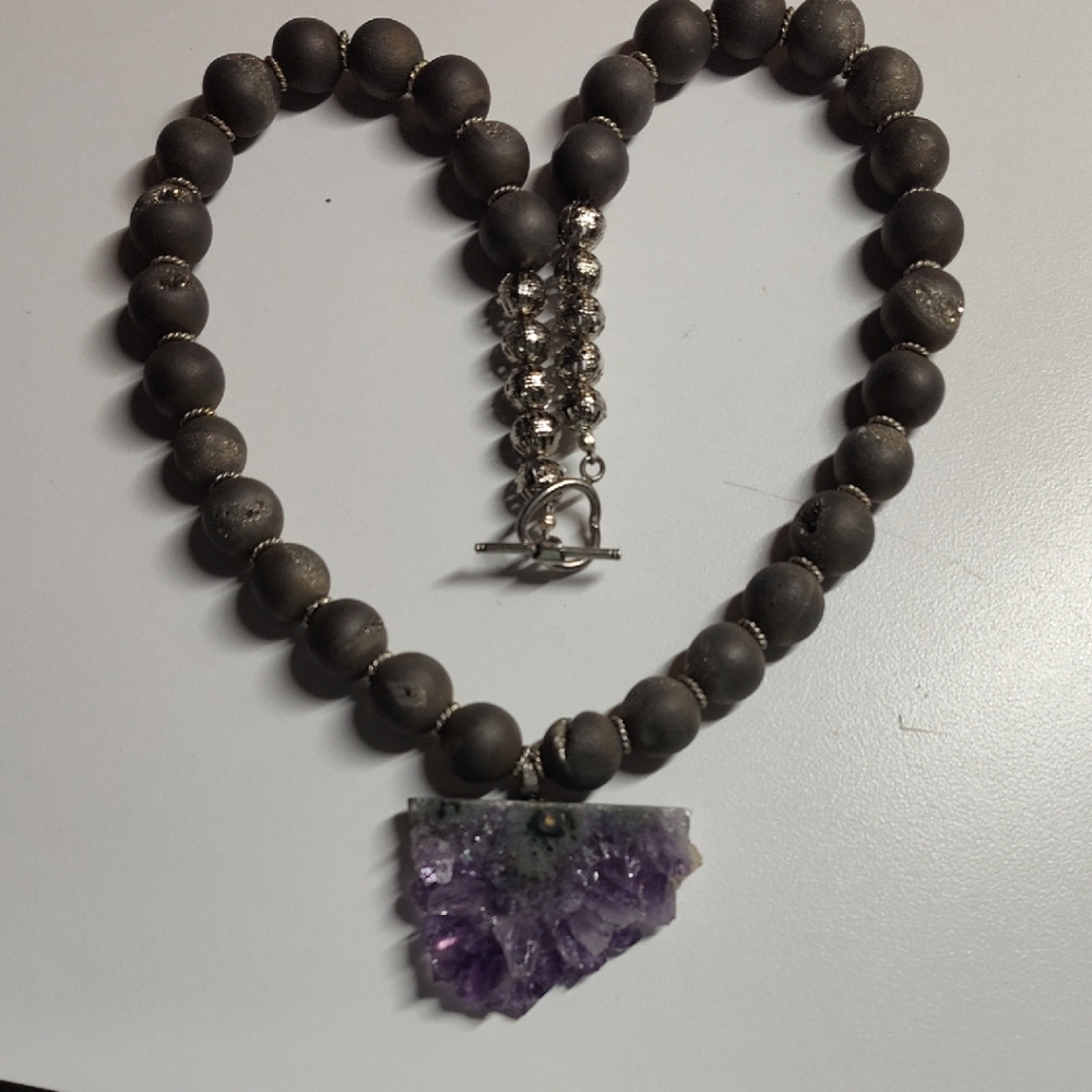 Amethyst And Lava Bead Choker Vintage